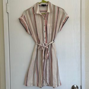 Striped short sleeve collared mini dress